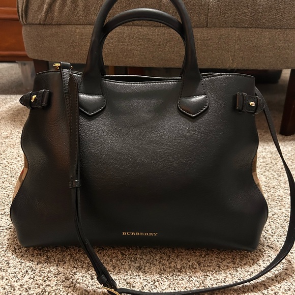 Burberry Handbags - Burberry Black Leather/ Banner House Check Tote